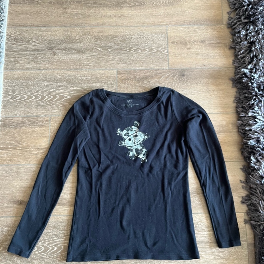 Black Cow Rhinestone Long Sleeve